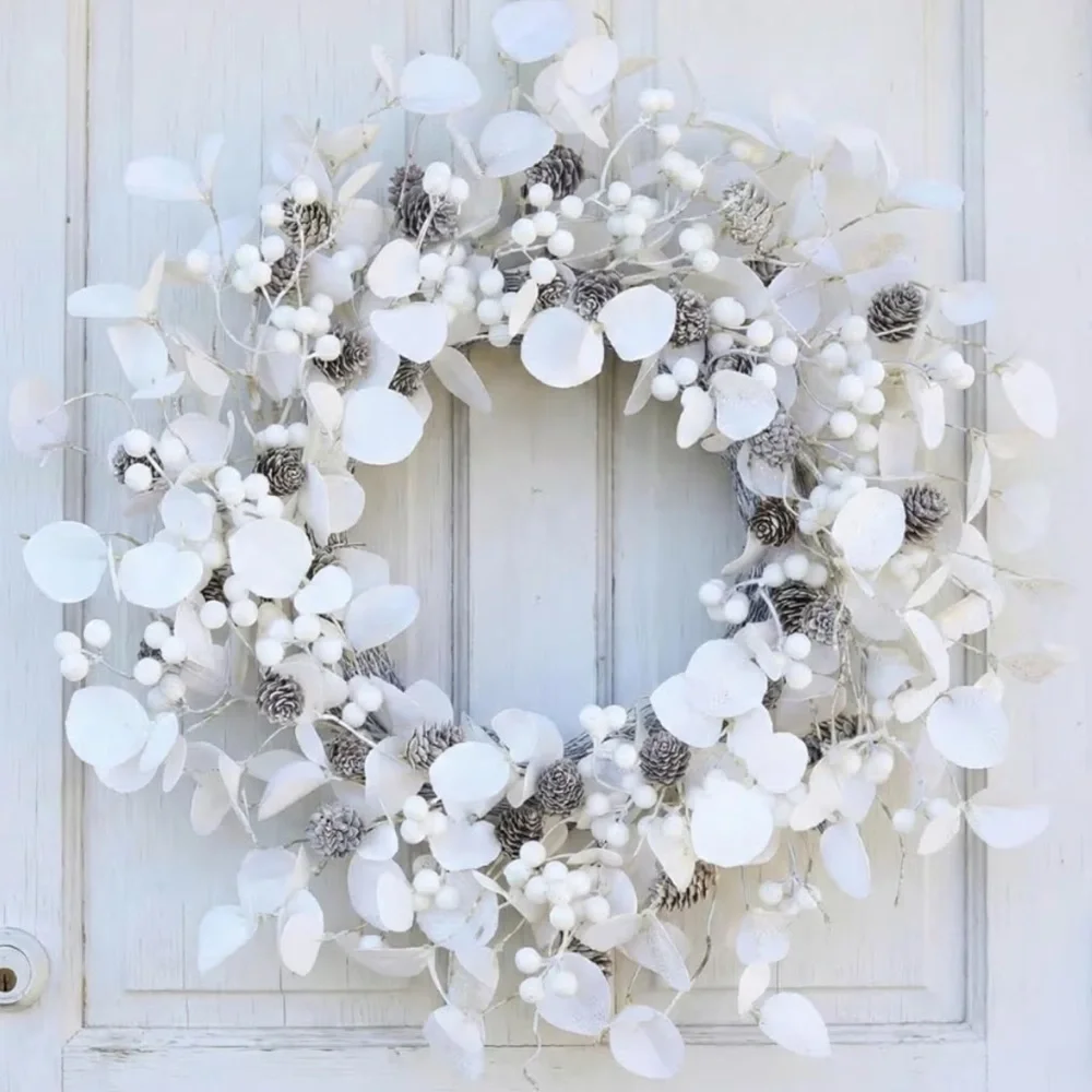 Handmade Winter Wreath Indoor or Outdoor Decor Pinecones Berries Eucalyptus